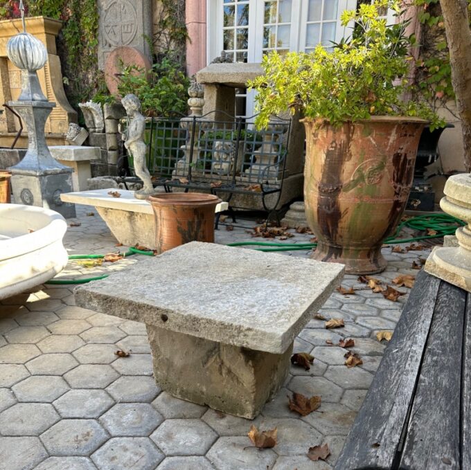 Rustic Carved Stone Garden Farm side table seat outdoor indoor Antique bench LA - Image 3