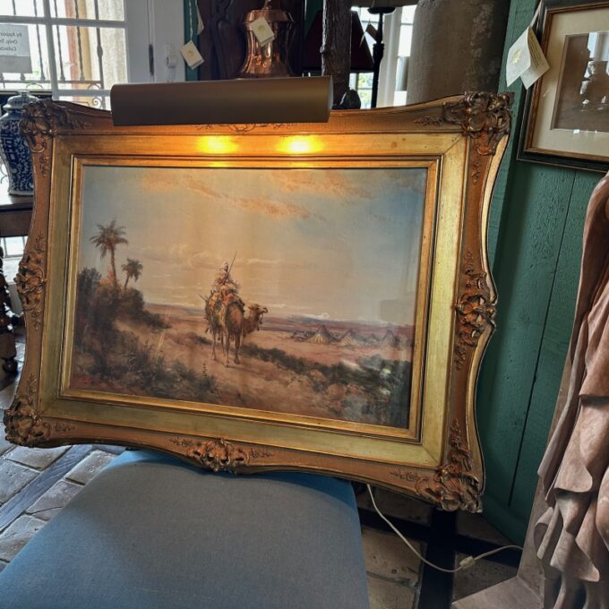19th C. Orientalist Painting Pastel Arab and Camel, desert landscape fauna Flora - Image 3
