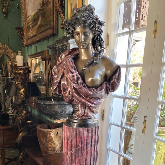 Pair Bust Depicting Summer & Spring Sculptures Statues on Pedestals LA Antiques