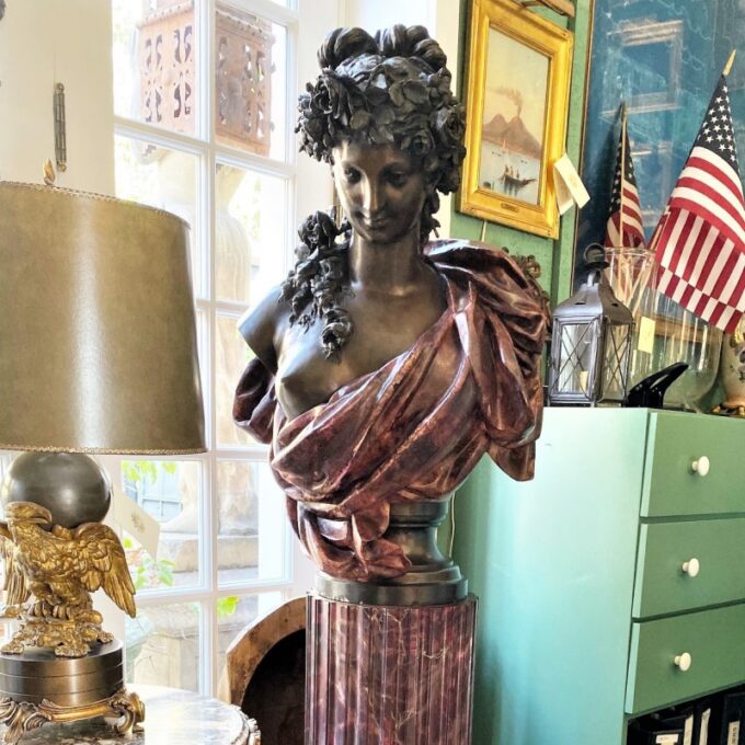 Pair Bust Depicting Summer & Spring Sculptures Statues on Pedestals LA Antiques