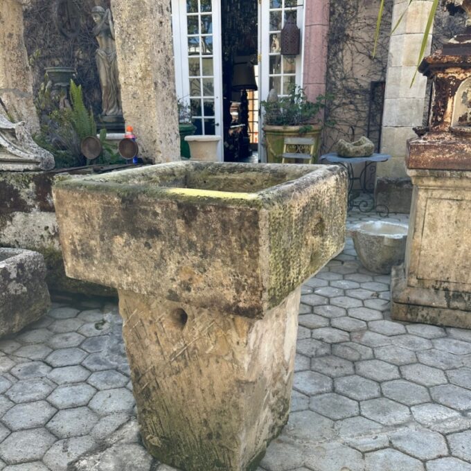 Farm Sink Hand Carved Stone Container Fountain Trough Basin Planter Antique LA - Image 2