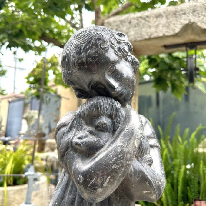 Statue Girl Embracing Dog Puppy Sculpture Animal Lovers Animalier Rustic Antique - Image 2