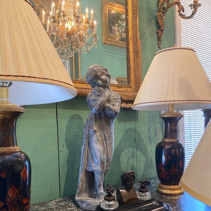 Statue Girl Embracing Dog Puppy Sculpture Animal Lovers Animalier Rustic Antique - Image 3