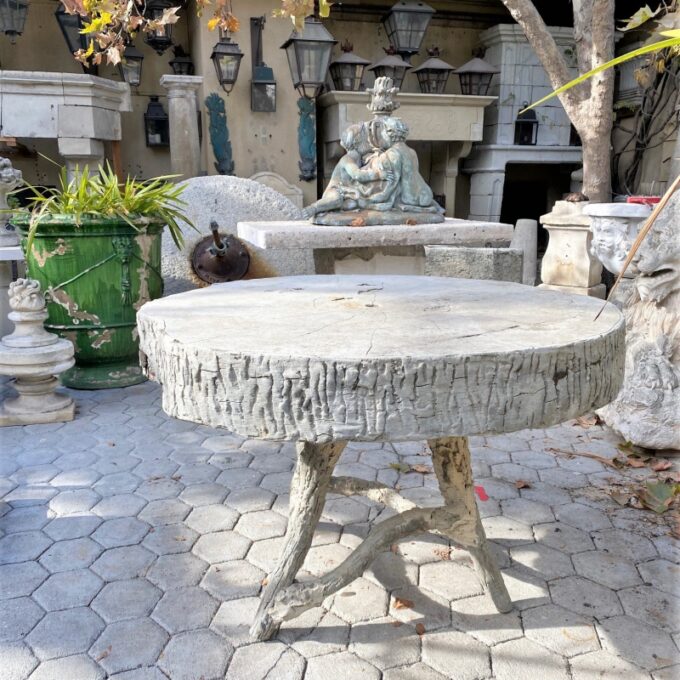 19th C. Vintage Large Faux Bois Garden Tree Table & Hand Crafted Round Top - Image 2