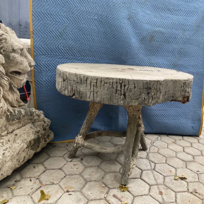 19th C. Vintage Large Faux Bois Garden Tree Table & Hand Crafted Round Top - Image 3