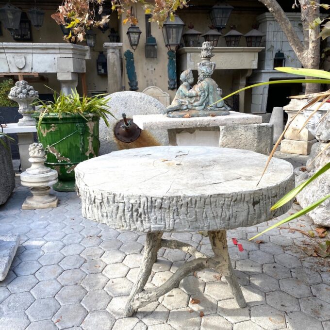 19th C. Vintage Large Faux Bois Garden Tree Table & Hand Crafted Round Top - Image 4