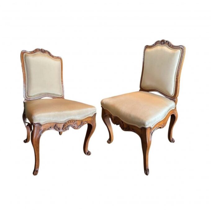 Pair 18th C. Game Table of Antique side Chairs Hand Carved Wood Walnut Regence
