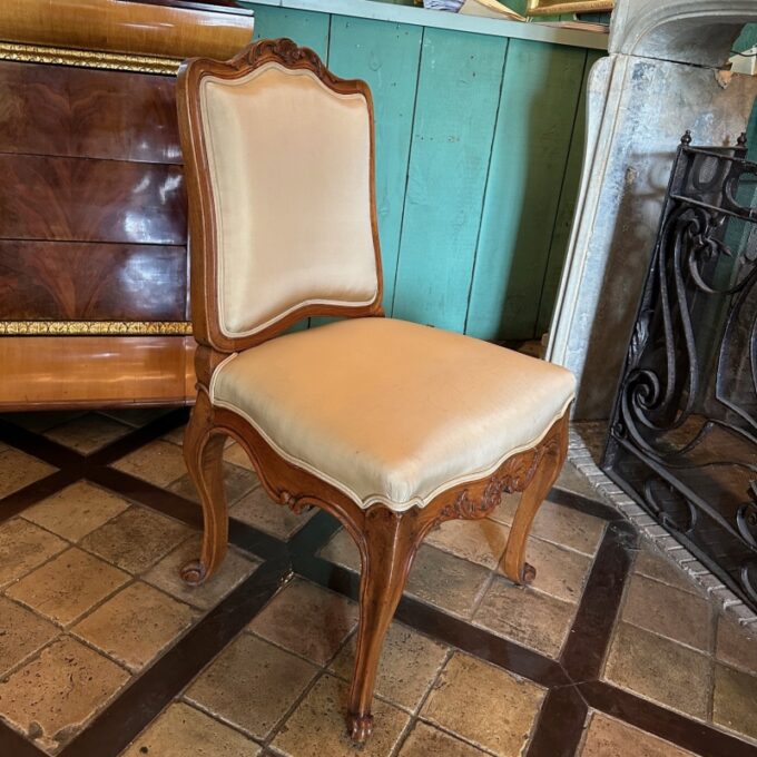Pair 18th C. Game Table of Antique side Chairs Hand Carved Wood Walnut Regence - Image 2