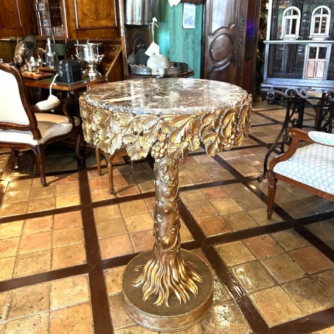 Antique Hand Carved Gilded Wood Gueridon Side Center Table & Round Marble Top - Image 3