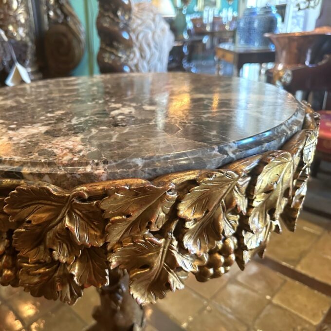 Antique Hand Carved Gilded Wood Gueridon Side Center Table & Round Marble Top - Image 4