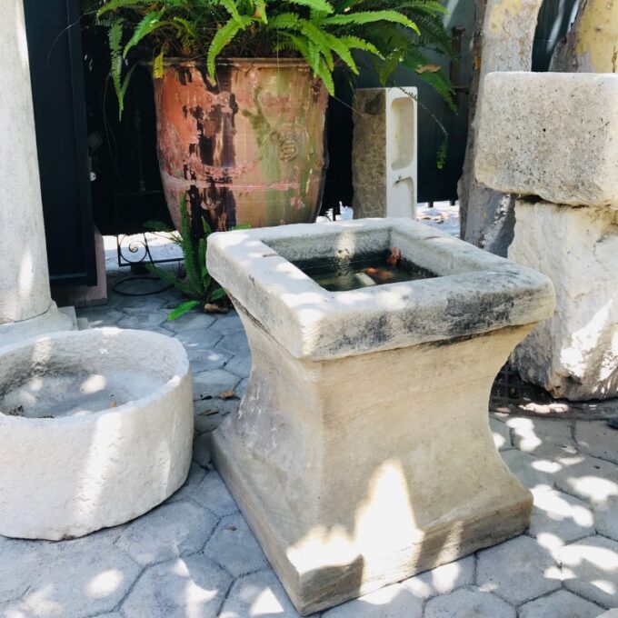 Rustic Antique Hand Carved Stone Birdbath Center Fountain Basin Sink Container - Image 2