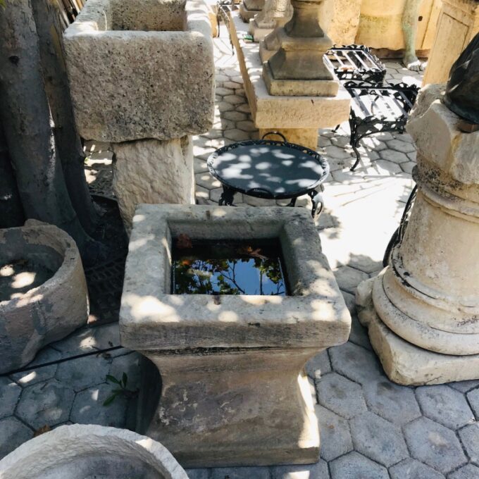 Rustic Antique Hand Carved Stone Birdbath Center Fountain Basin Sink Container - Image 4