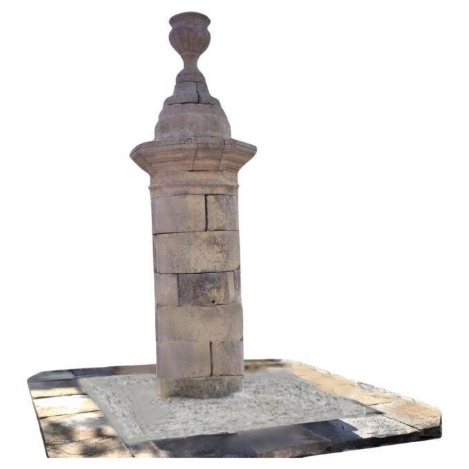 Huge Carved Stone Center Water Fountain Column Spout Basin Architectural Element