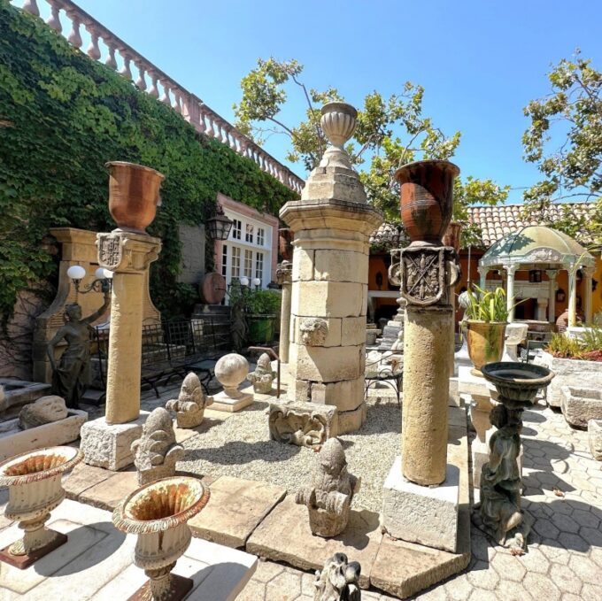 Huge Carved Stone Center Water Fountain Column Spout Basin Architectural Element - Image 2