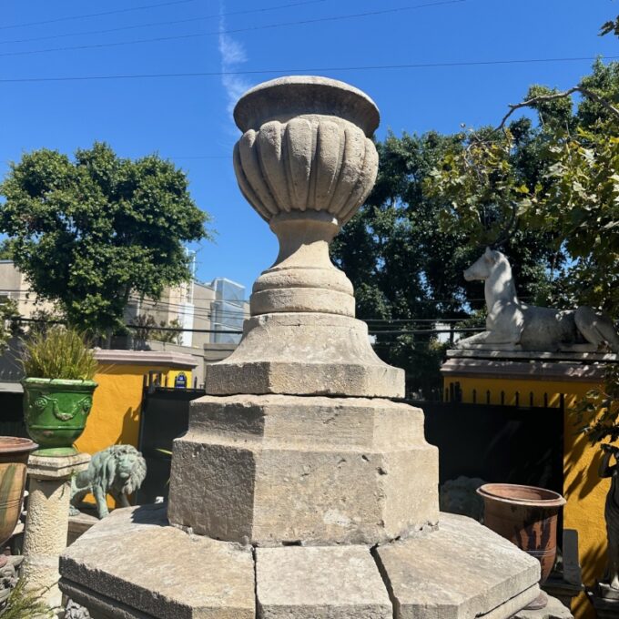 Huge Carved Stone Center Water Fountain Column Spout Basin Architectural Element - Image 6