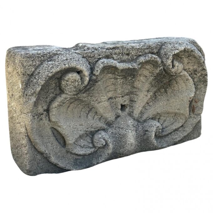 Hand Carved Stone Fountain Head Spout backsplash Rustic wall Mount Seashell CA