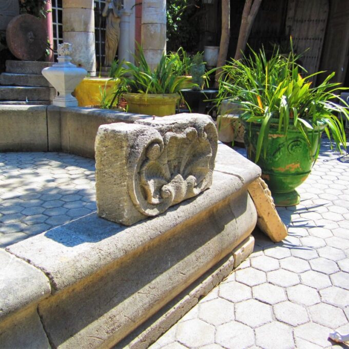 Hand Carved Stone Fountain Head Spout backsplash Rustic wall Mount Seashell CA - Image 2