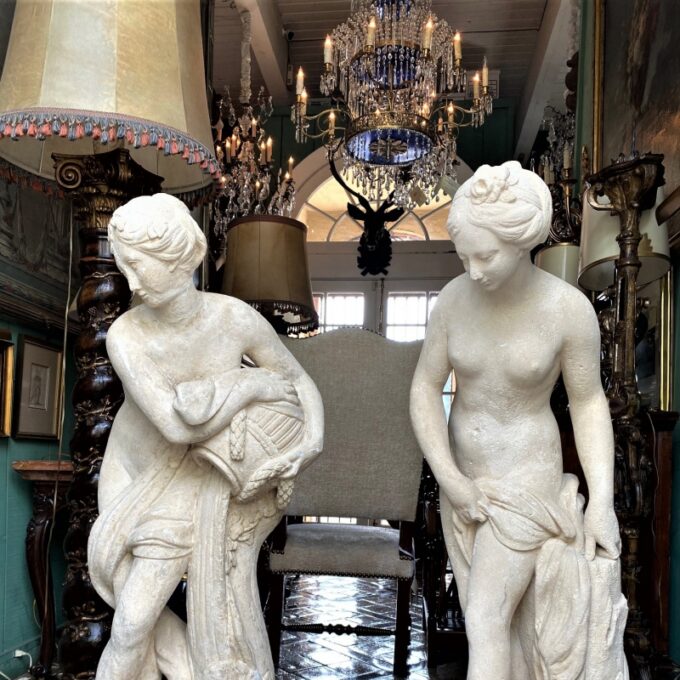 Pair 18th C. Statues Life Size Figures of Women Maiden Sculptures At Bath Stone - Image 3