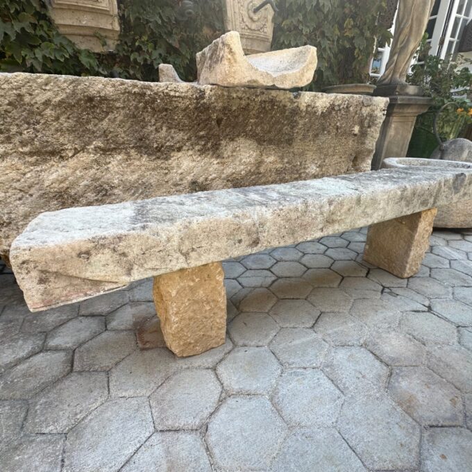 Hand Carved Stone Rustic park Garden Bench Seat antique indoor outdoor LA CA - Image 2