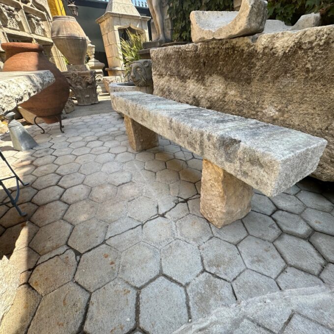 Hand Carved Stone Rustic park Garden Bench Seat antique indoor outdoor LA CA - Image 3
