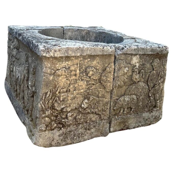 Wellhead Hand Carved Stone Container Firepit Basin Trough Water Feature antique