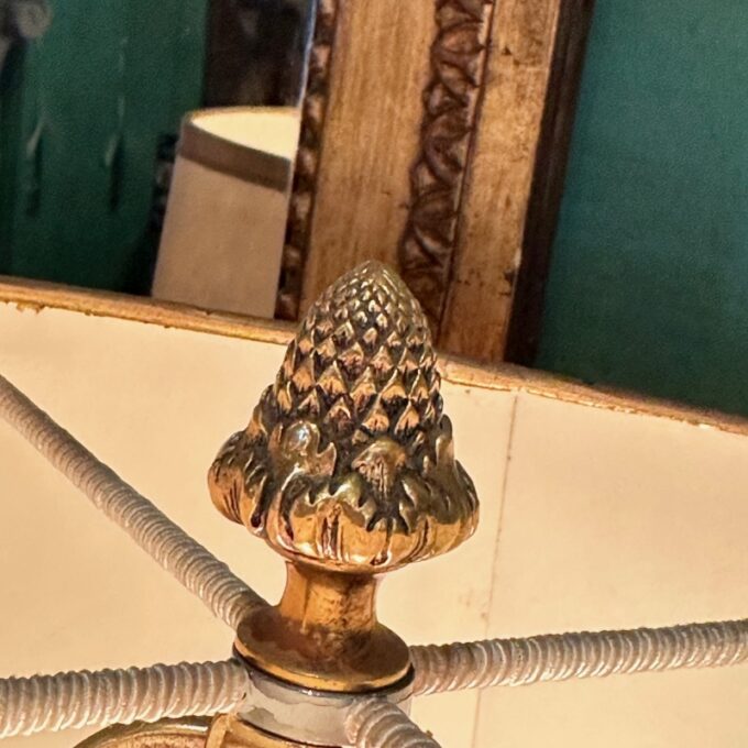 Pair Table Lamps Antique Venetian Carved Wood Urns gilt Green / Shades & finial - Image 3