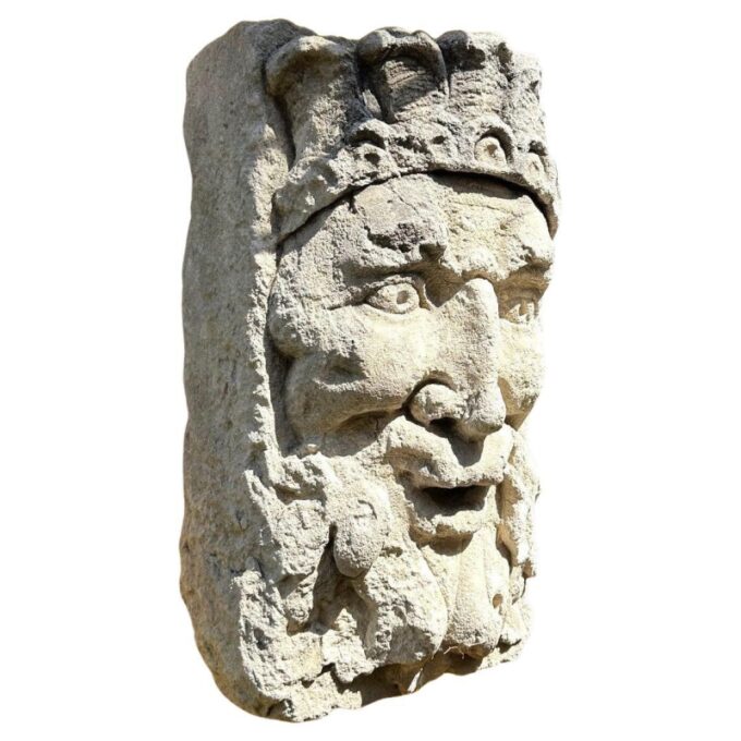 Hand Carved Stone Fountain Head Spout backsplash Antiques rustic wall mount king