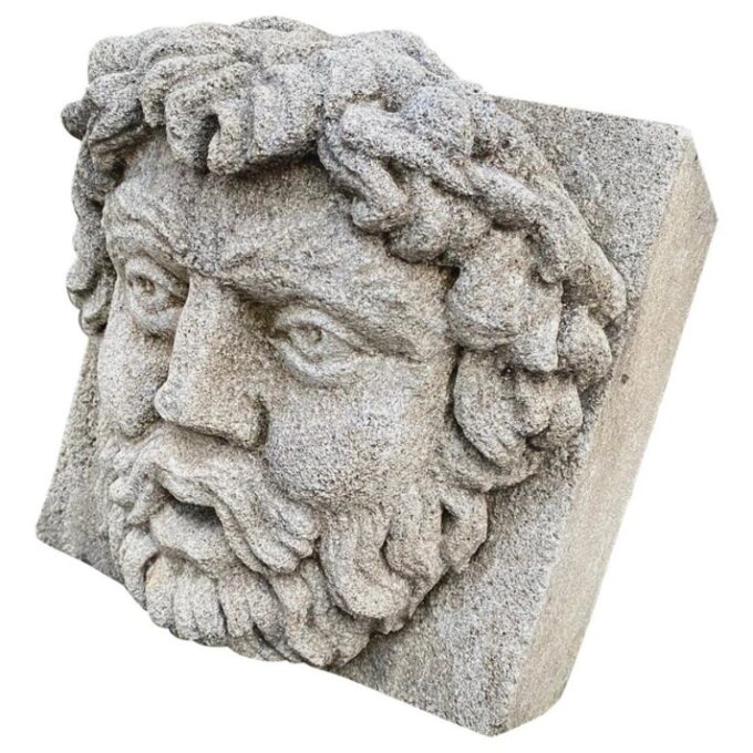 Hand Carved Stone fountain Head wall mount Sculpture spout water feature antique