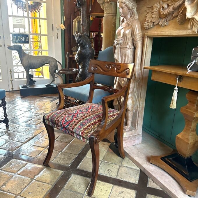 Rare Full Set Of 12 Regency Period Carved Mahogany Elbow Dining Armchairs Seats - Image 3