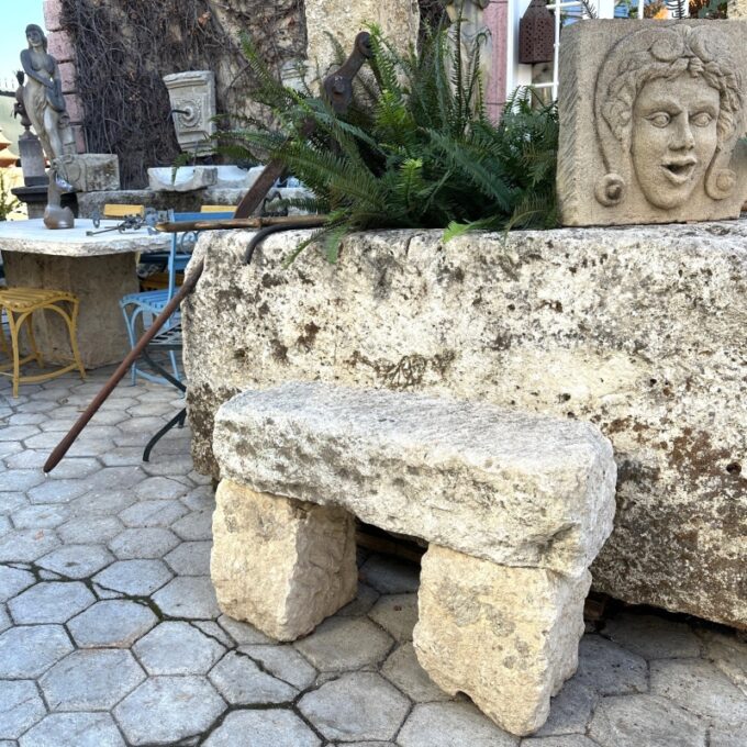 Hand Carved Stone Rustic Park Garden Bench Seat Decorative Element Farm Winery - Image 4