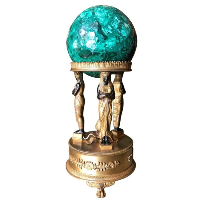 Empire Style Malachite on a Bronze Doré Gilded Stand Desk Decorative Object LA