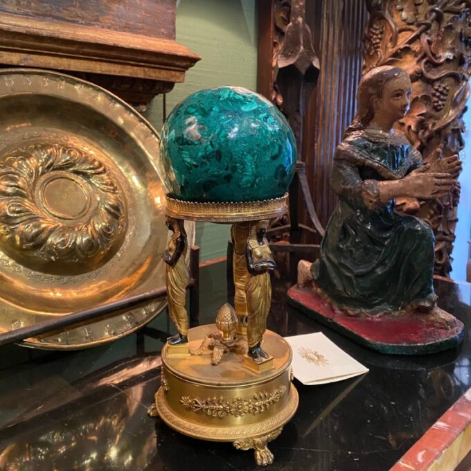 Empire Style Malachite on a Bronze Doré Gilded Stand Desk Decorative Object LA - Image 3