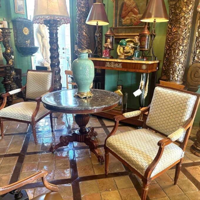 19th C. Hand Carved Wood Round Table & Marble, Top Center Entrance Hall Gueridon - Image 2