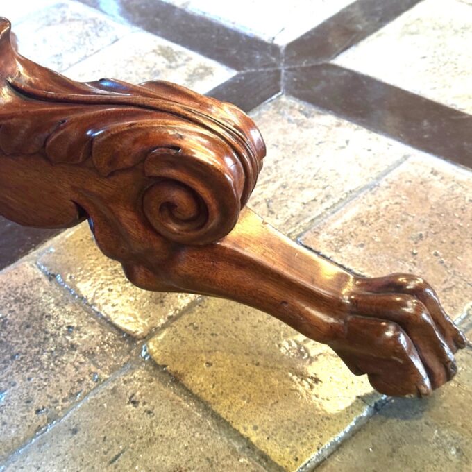 19th C. Hand Carved Wood Round Table & Marble, Top Center Entrance Hall Gueridon - Image 3