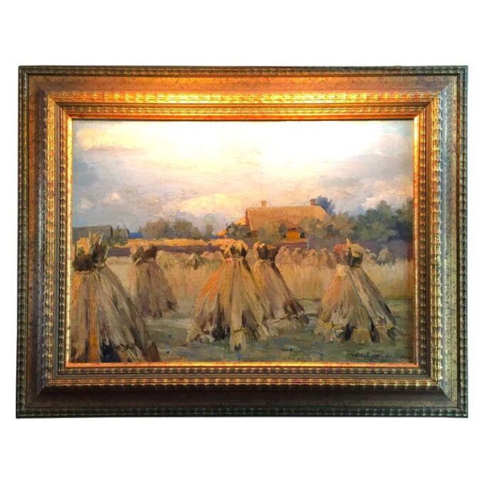 Painting Oil on Canvas Haystack Harvest Landscape & Light & Color Antiques LA CA