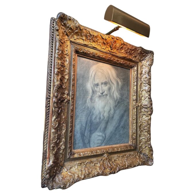Bearded Man Framed, Collectors Wall Art Black Chalk On Paper Signed J. Parry CA