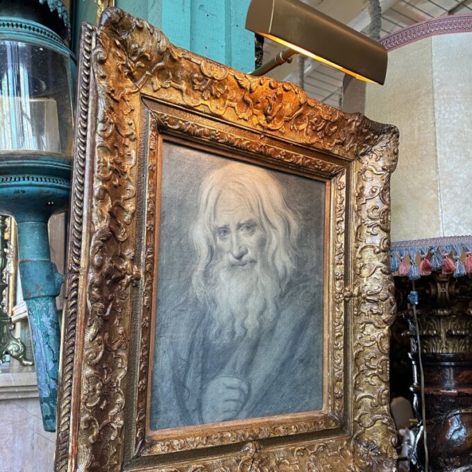Bearded Man Framed, Collectors Wall Art Black Chalk On Paper Signed J. Parry CA - Image 2