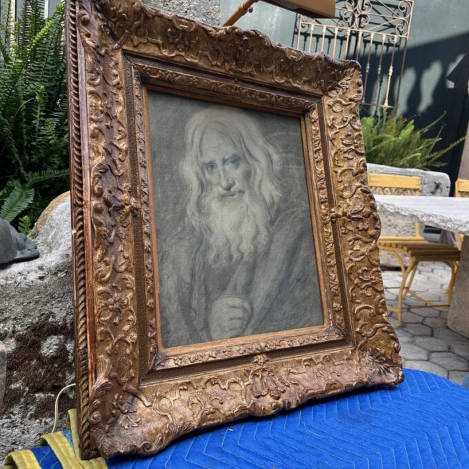 Bearded Man Framed, Collectors Wall Art Black Chalk On Paper Signed J. Parry CA - Image 3