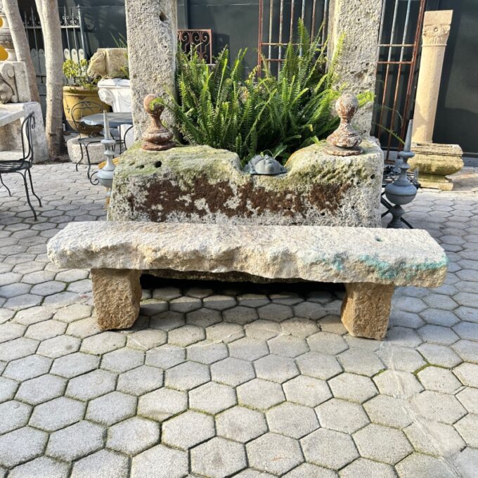 Hand Carved Stone Rustic park Garden Bench Seat antique indoor outdoor LA CA - Image 2