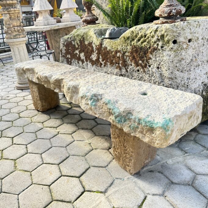 Hand Carved Stone Rustic park Garden Bench Seat antique indoor outdoor LA CA - Image 3
