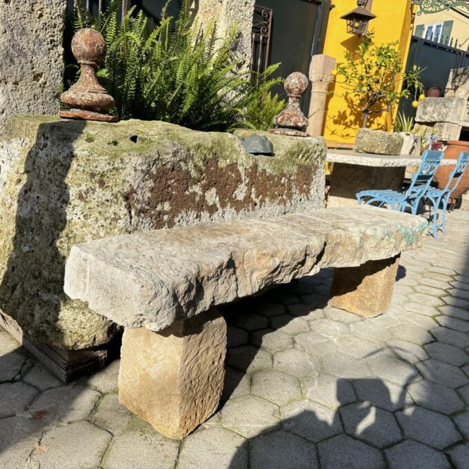 Hand Carved Stone Rustic park Garden Bench Seat antique indoor outdoor LA CA - Image 4