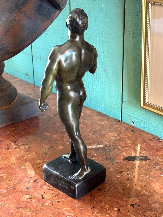 A French Patinated Metal Model Body Builder After A Model By Rene Paris