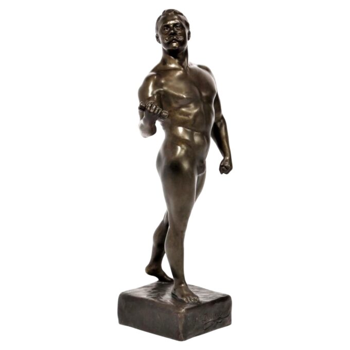 A French Patinated Metal Model Body Builder After A Model By Rene Paris