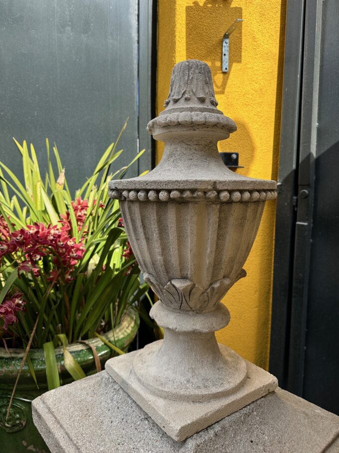 Pair 18th C. Hand Carved Stone Finials Architectural Element Urn Center Pieces