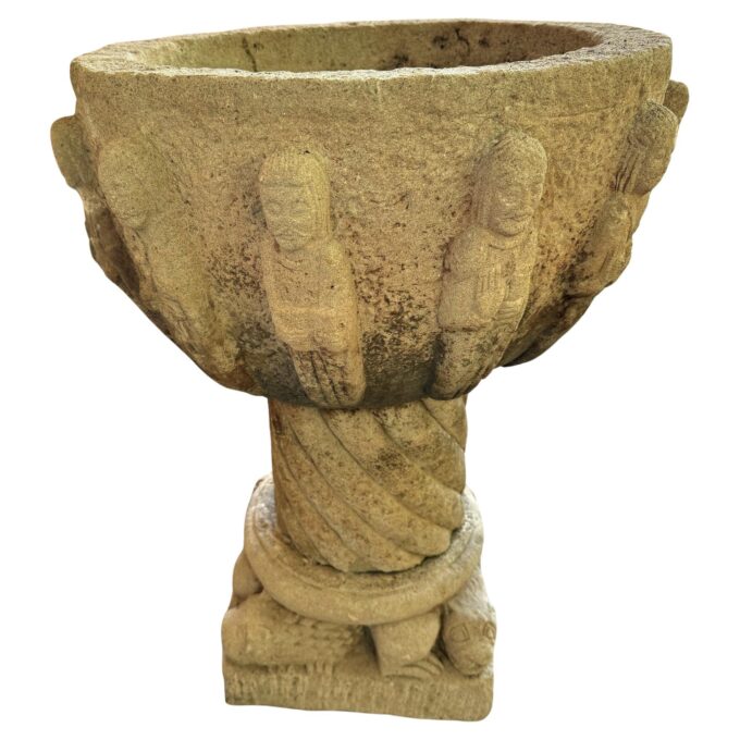 Late 19th Century Carved Romanesque Style Planter Vasque