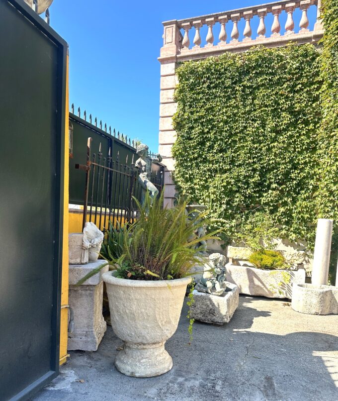 Two Very Large Hand Carved Antique Stone Urns Planters Anduze Rustic Jardinières