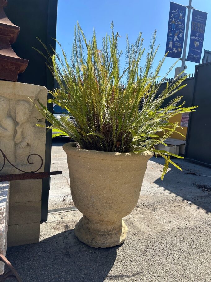 Two Very Large Hand Carved Antique Stone Urns Planters Anduze Rustic Jardinières