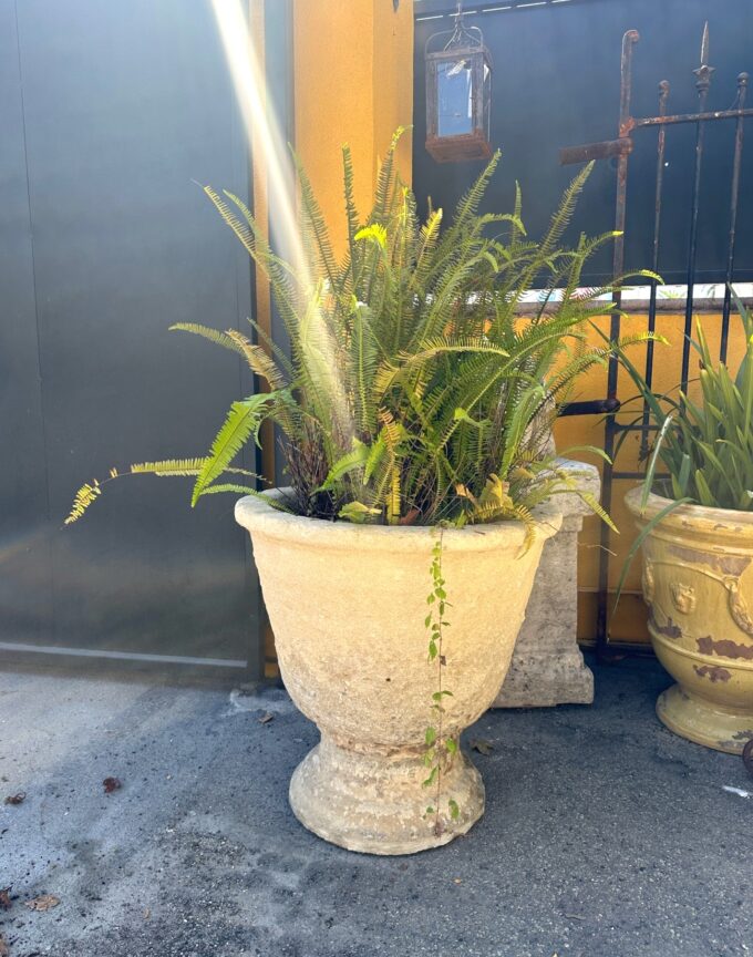 Two Very Large Hand Carved Antique Stone Urns Planters Anduze Rustic Jardinières
