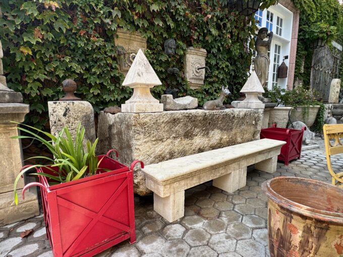 TWO Hand Carved Stone Rustic Garden Bench Seat Antique Indoor Outdoor Landscape