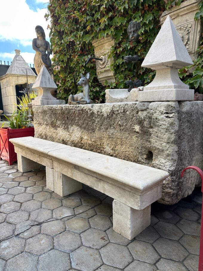 TWO Hand Carved Stone Rustic Garden Bench Seat Antique Indoor Outdoor Landscape